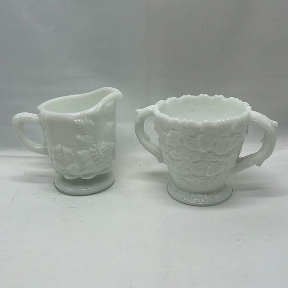 Westmoreland 1940's Milk Glass  Creamer and Sugar Set - Picture 1 of 9